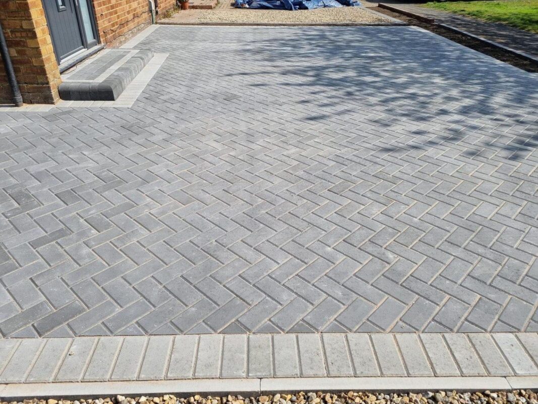 Herringbone block paving